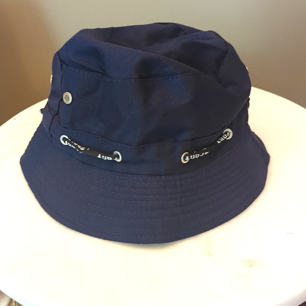 Navy Bucket Hat with Adjustable Strap Outside